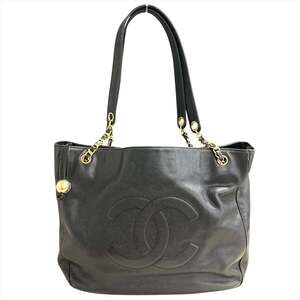 CHANEL Black Caviar Leather Logo Shoulder Bag